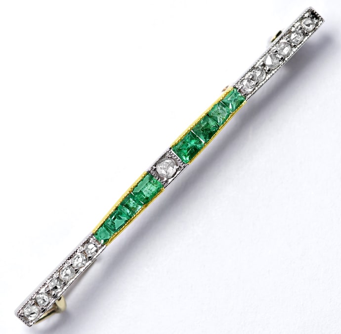 Foto 1 - Antike ArtDeco Smaragde-Diamanten-Stabbrosche, R1209