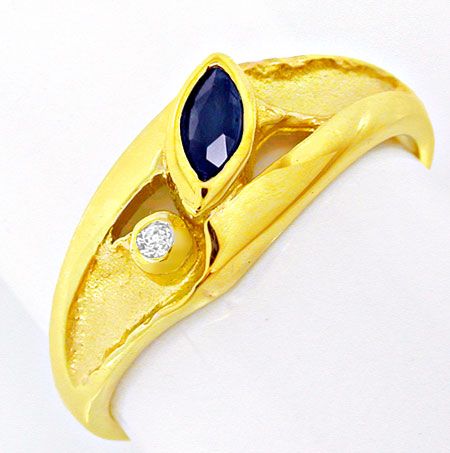 Foto 2 - Moderner Gelbgold-Ring mit Safir im Navette Schliff 14K, S0349
